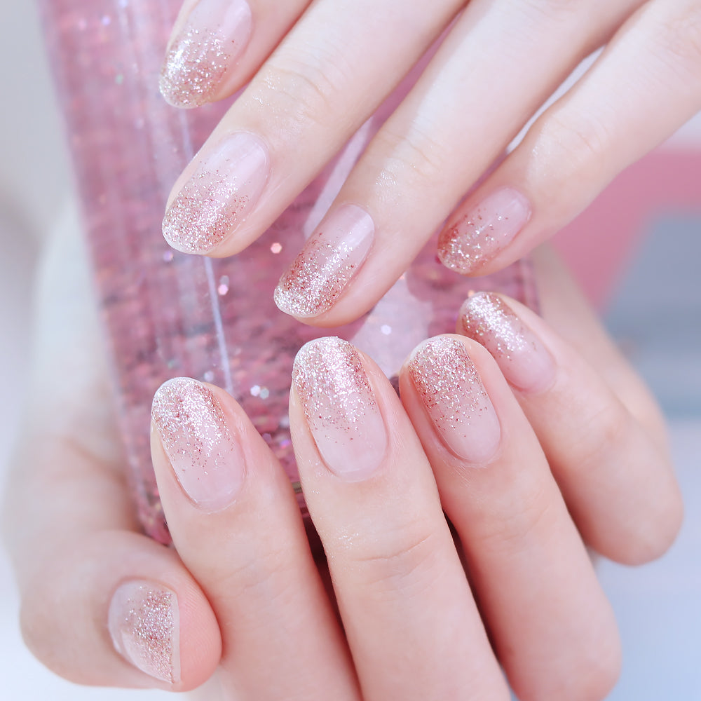 Glossy BlossomGel Nail Strips - Gold Pink Gradation Amazing Glitter - La Cosmetique