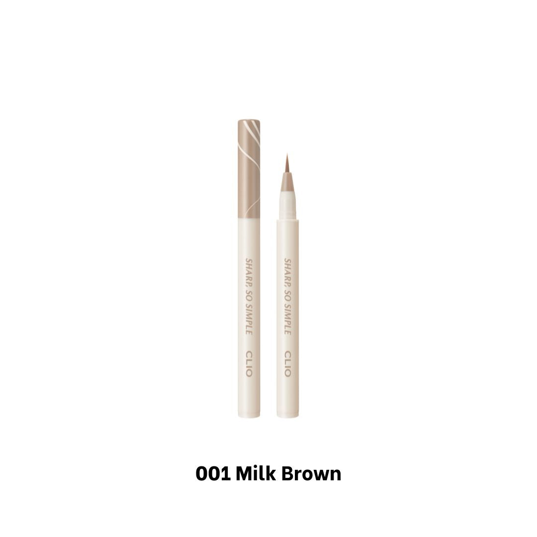Clio Sharp So Simple Shade Brush Liquid Eyeliner in milk brown with precise brush tip for detailed eye makeup application.