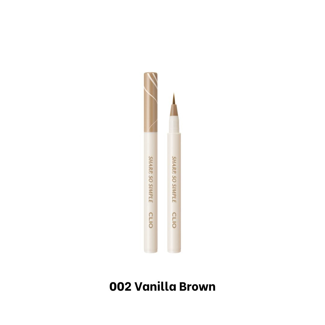 Clio Sharp So Simple Shade Brush Liner in vanilla brown liquid eyeliner with fine brush tip for precise application.
