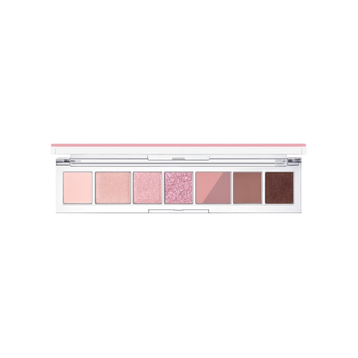 Peripera All Take Mood Palette eyeshadow with mauve shades, featuring soft pinks and purples in a compact palette.