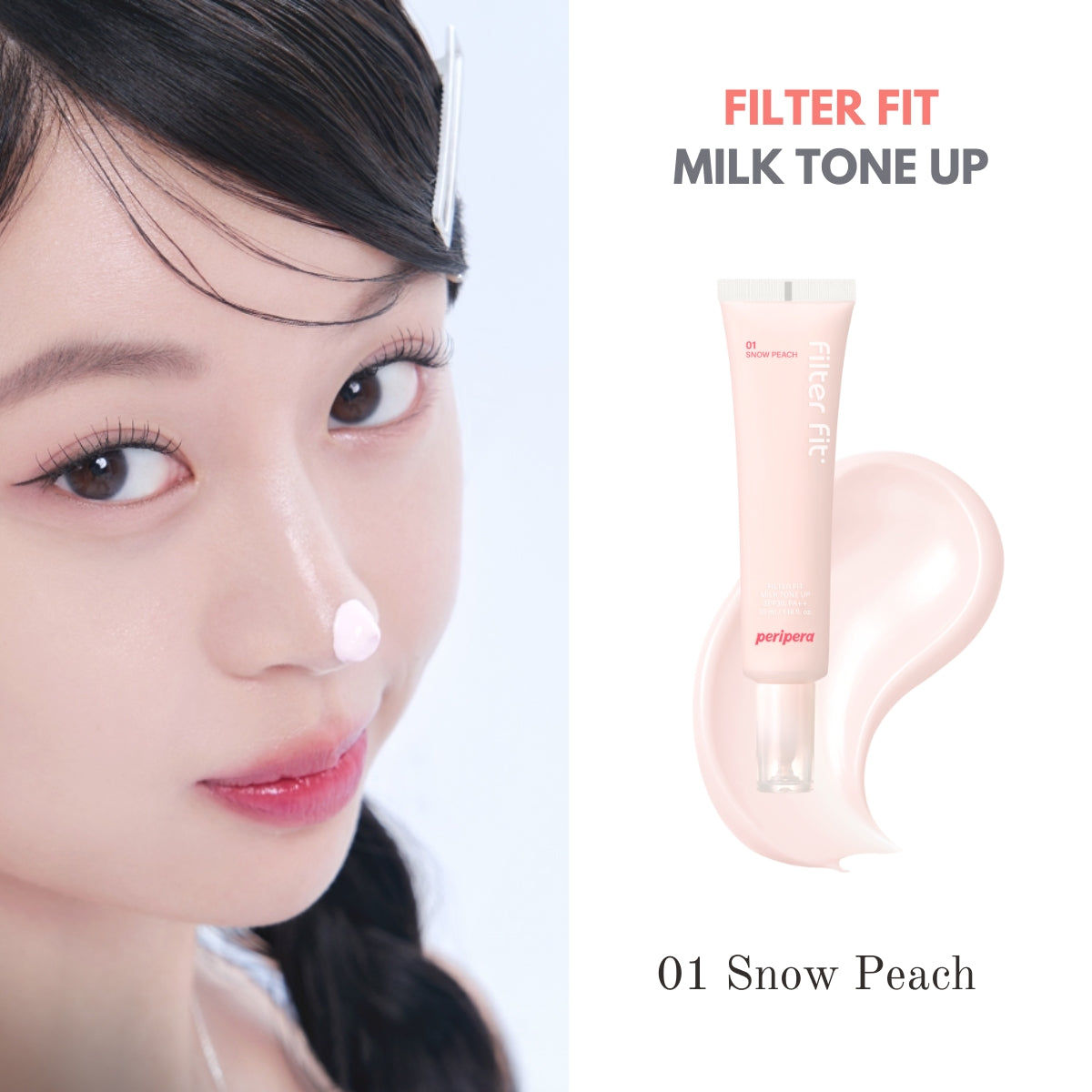 Peripera Filter Fit Milk Tone Up tone-up cream in a jar with a smooth, creamy texture and soft pink packaging.