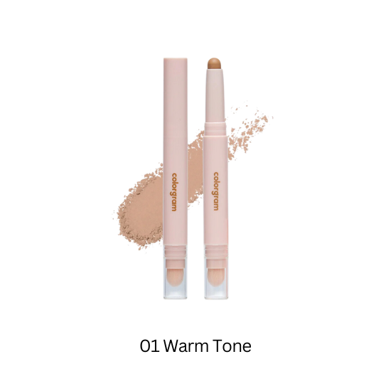 Colorgram Re-Forming Contour Stick in warm tone, showing natural skin finish and precise contour application on a model's face.