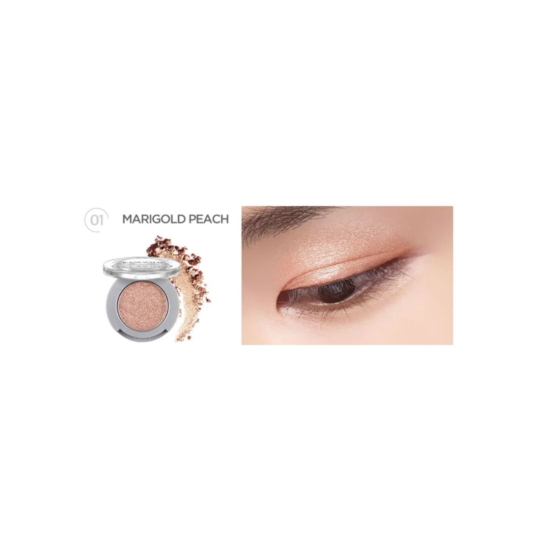 Klavuu Urban Pearlisation Sparkle Eyeshadow in Marigold Peach with shimmering gold and peach tones for a luminous eye look.