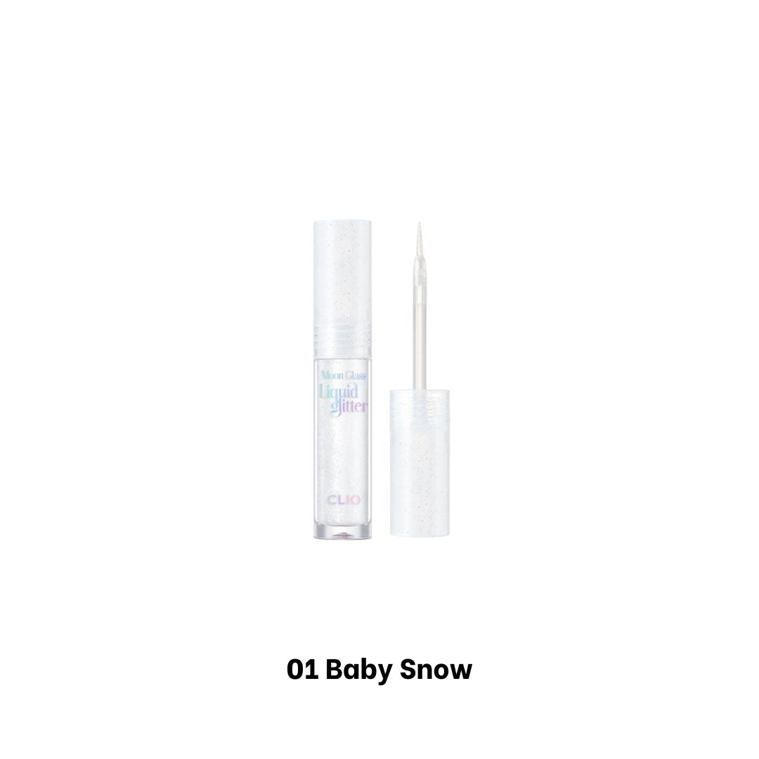 Clio Moon Glass Liquid Glitter Eyeshadow in Sweet Cloud with shimmering, iridescent finish and soft, cloud-like appearance.
