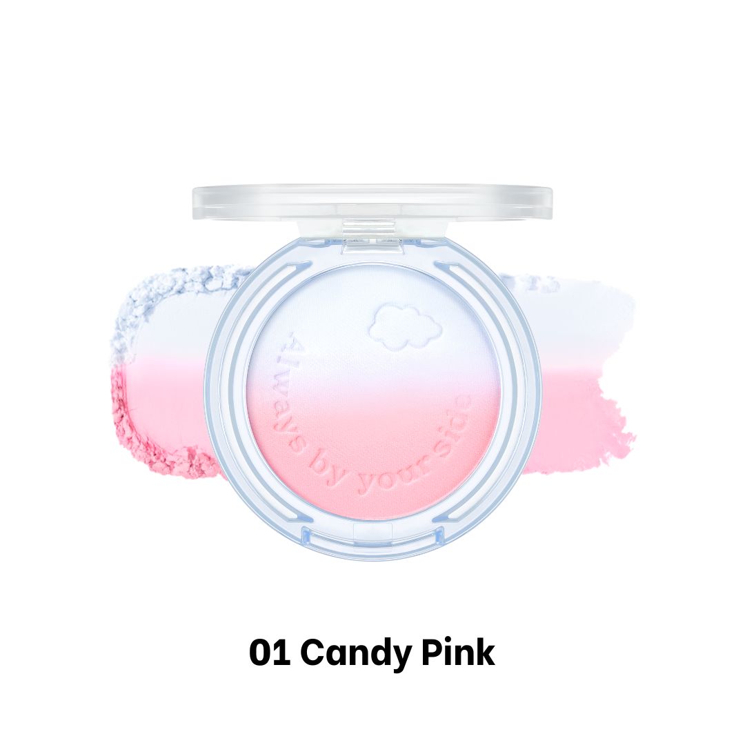 Peripera Pure Blushed Custom Cheek blush in candy pink, showcasing the product's soft, vibrant color and smooth powder texture.