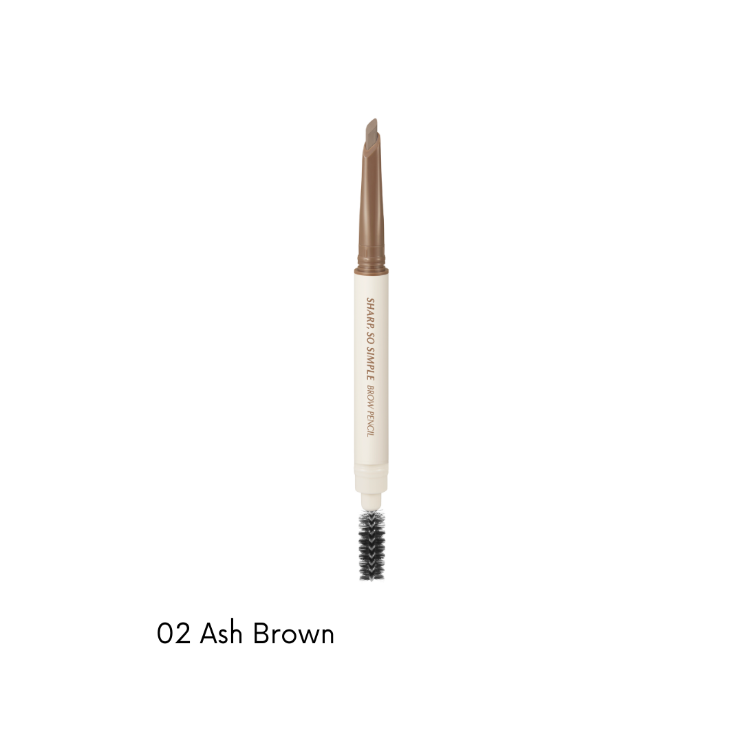 Clio Sharp So Simple Brow Pencil in Ash Brown, an eyebrow pencil with a sleek design and precise application tips.