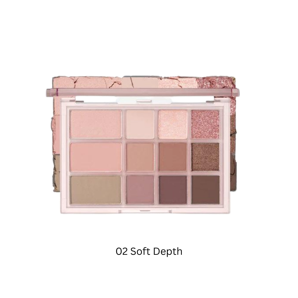 Clio Shade & Shadow eyeshadow palette with soft, blendable shades in neutral tones, ideal for versatile eye makeup looks.