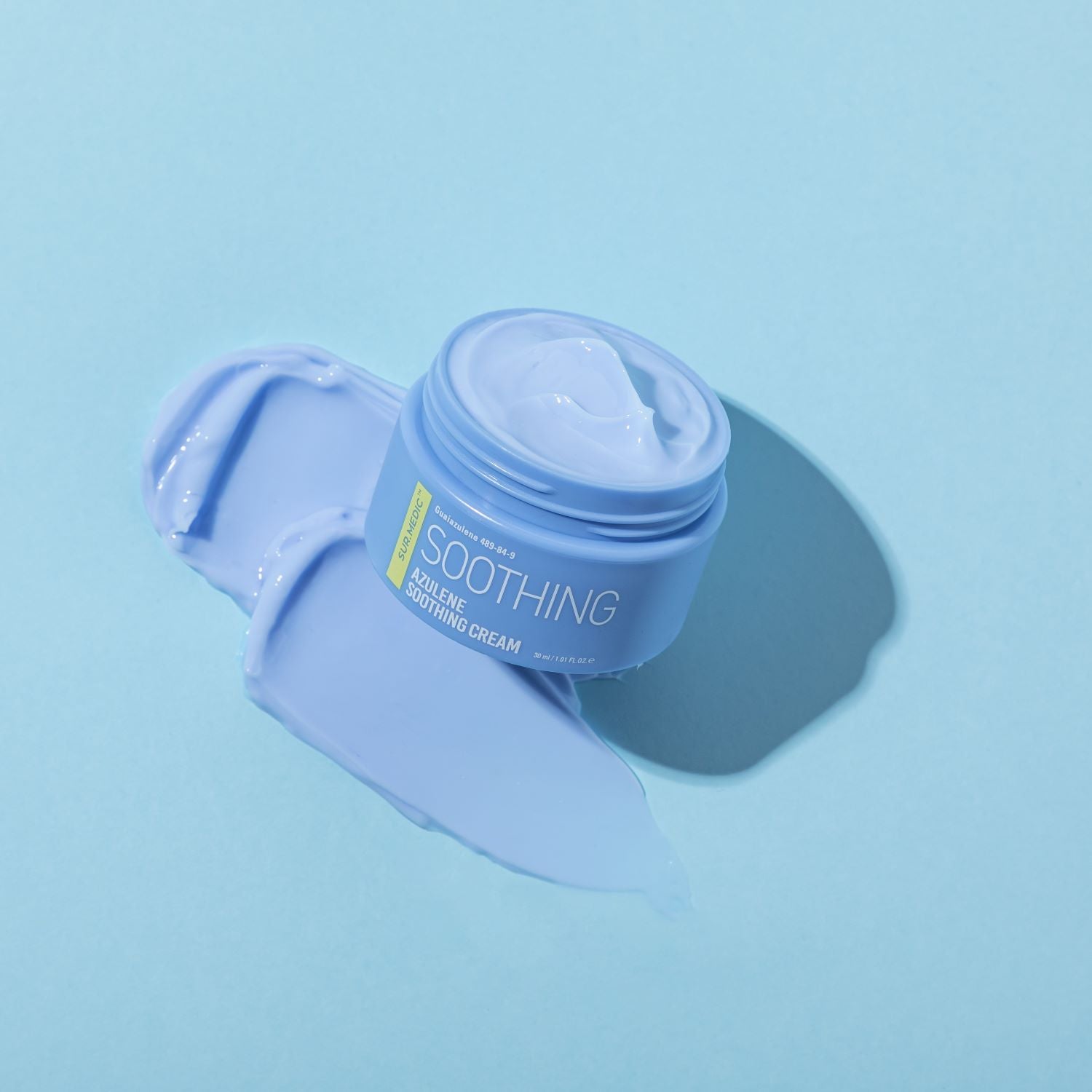 Neogen Sur.Medic X Dreamcatcher Ji U Hyeon Azulene soothing skincare set with calming creams and serums in a sleek white packaging.