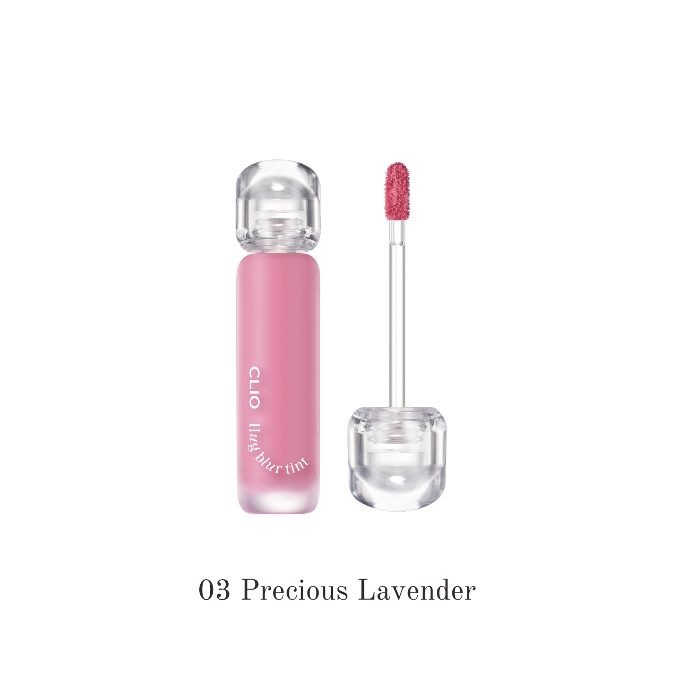 Clio Hug Blur Lip Tint in Precious Lavender, showing a close-up of the soft lavender-colored lip tint on lips.