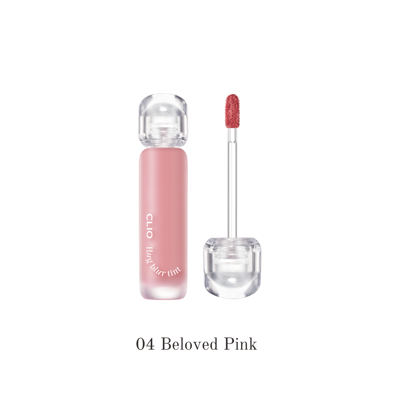 Clio Hug Blur Lip Tint in Beloved Pink, showing the tinted lip product with a soft, natural pink shade on lips.