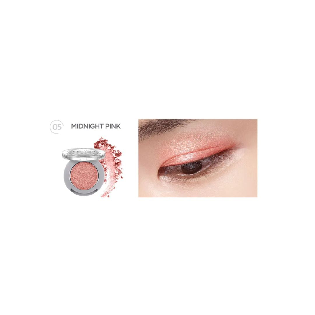 Klavuu Urban Pearlisation Sparkle Eyeshadow in Midnight Pink with shimmering pink and purple tones, eye makeup product.