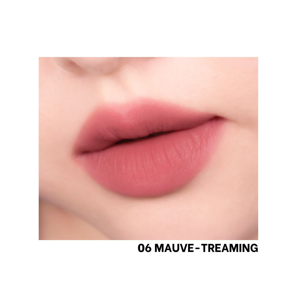 Peripera Over Blur Tint Lip Tint in Mauve Treaming, showcasing the mauve-colored lip tint applicator and product packaging.