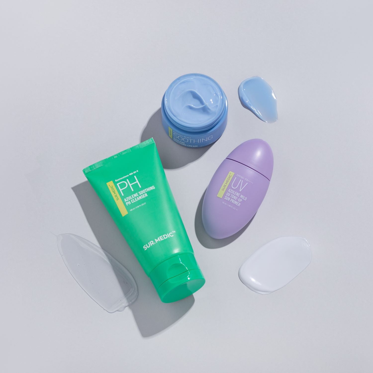 NEOGEN Sur.Medic X Dreamcatcher Ji U Hyeon Azulene Soothing Care skincare set with calming products and packaging.