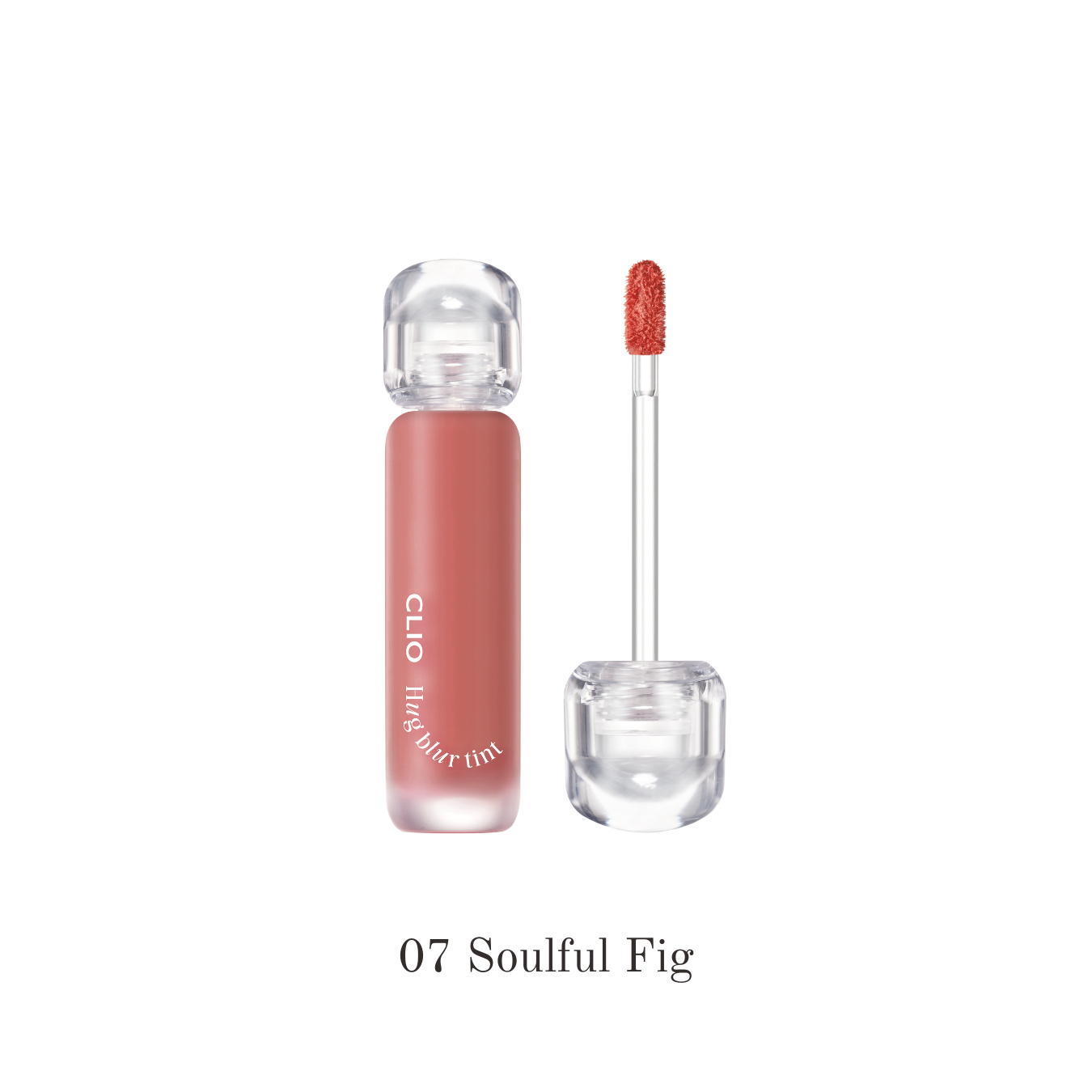 Clio Hug Blur Lip Tint in 07 Soulful Fig, showcasing a close-up of the tinted lips with a natural, blurred lip effect.
