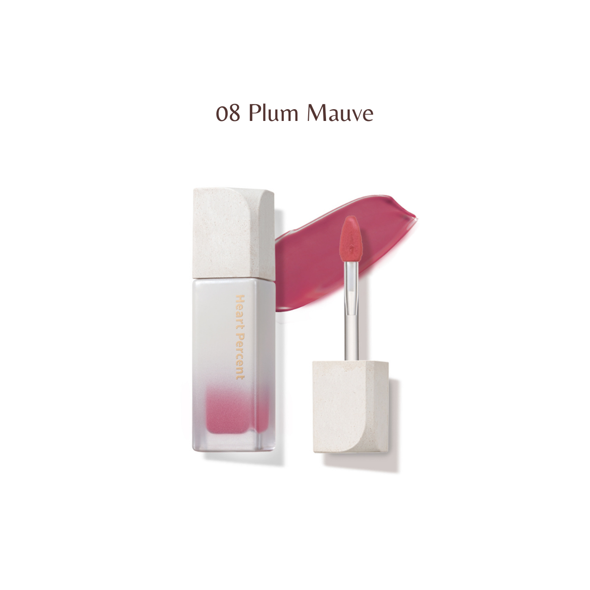 Heart Percent Dote on Mood Pure Glow Lip Tint in shade 08 showing vibrant color and creamy texture on lips.