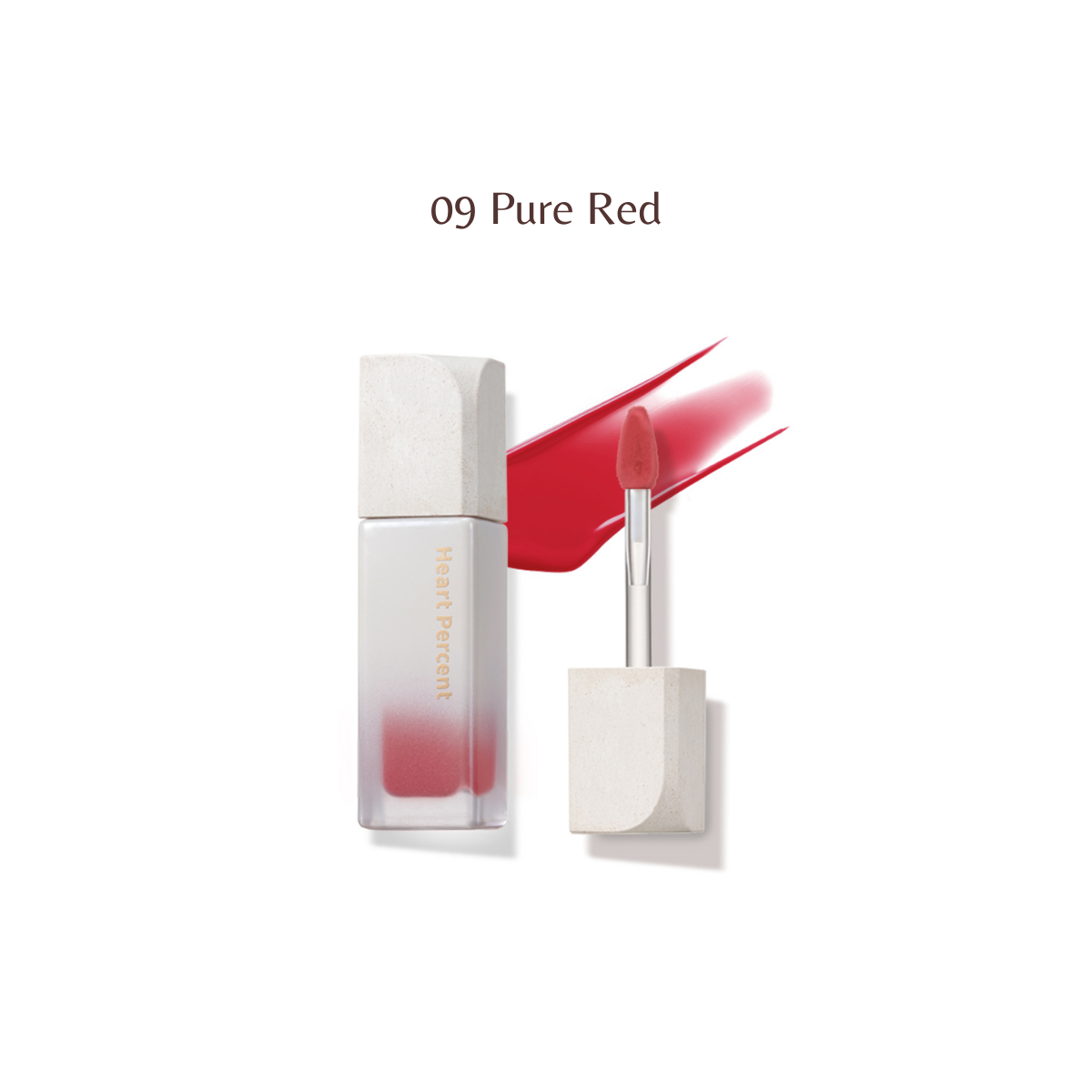 Heart Percent Dote on Mood Pure Glow Lip Tint in 14 colors, showing a close-up of the tinted lips with a glossy finish.