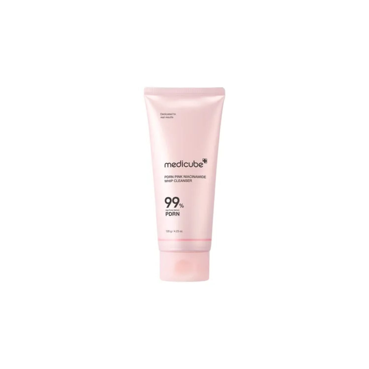 Medicube PDRN Pink Niacinamide Whip Cleanser gel and foam cleanser in a 120g tube with pink and white packaging.
