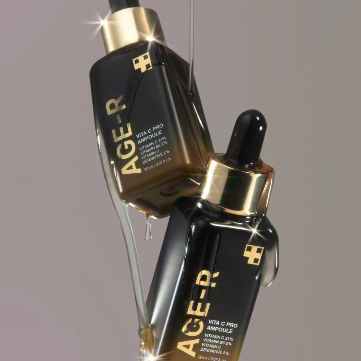Medicube Age-R Vita C Pro Ampoule 20ml bottle with orange liquid in a skincare ampoule container.