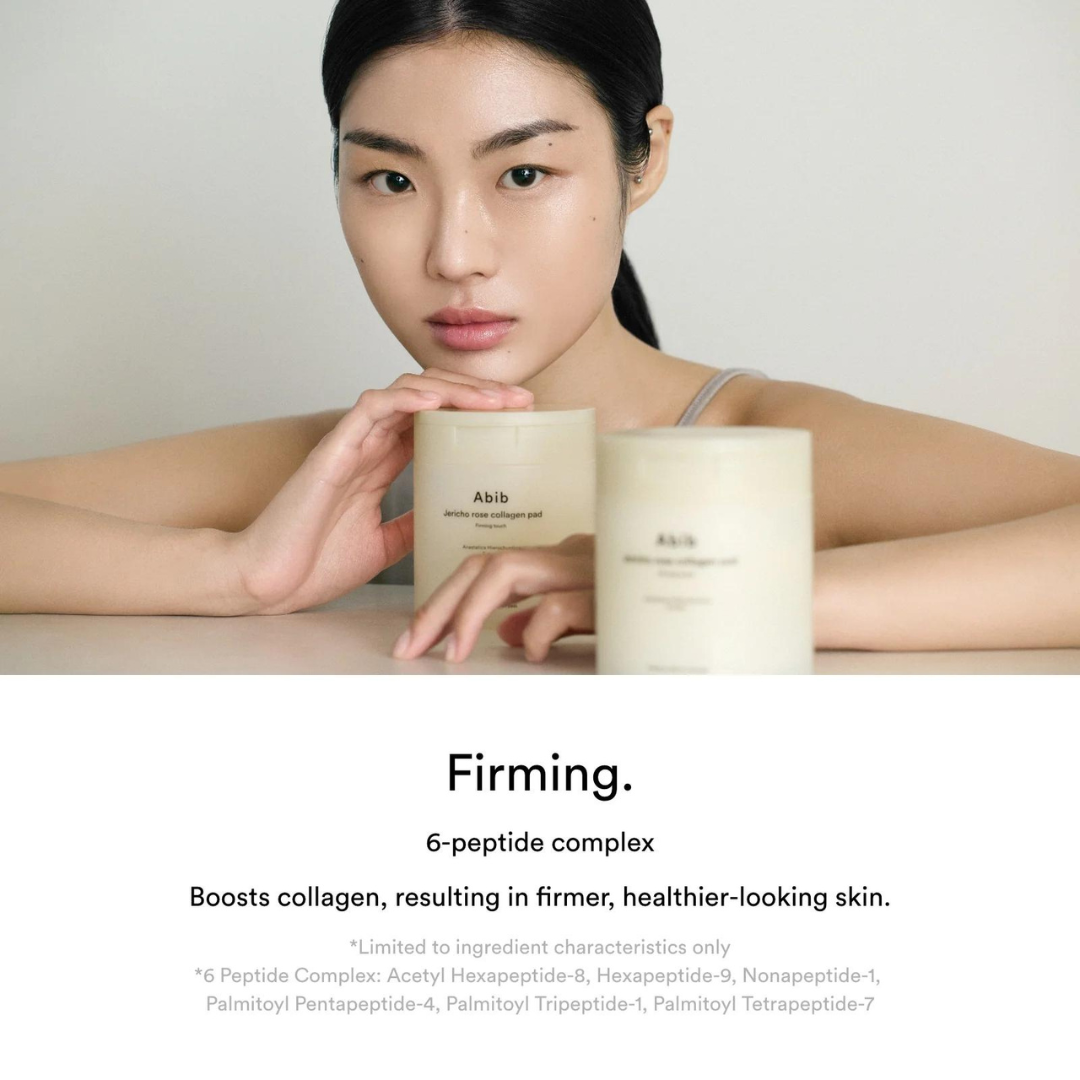 Abib Jericho Rose Collagen Toner Pad with 60 firming pads for revitalizing and moisturizing skin.