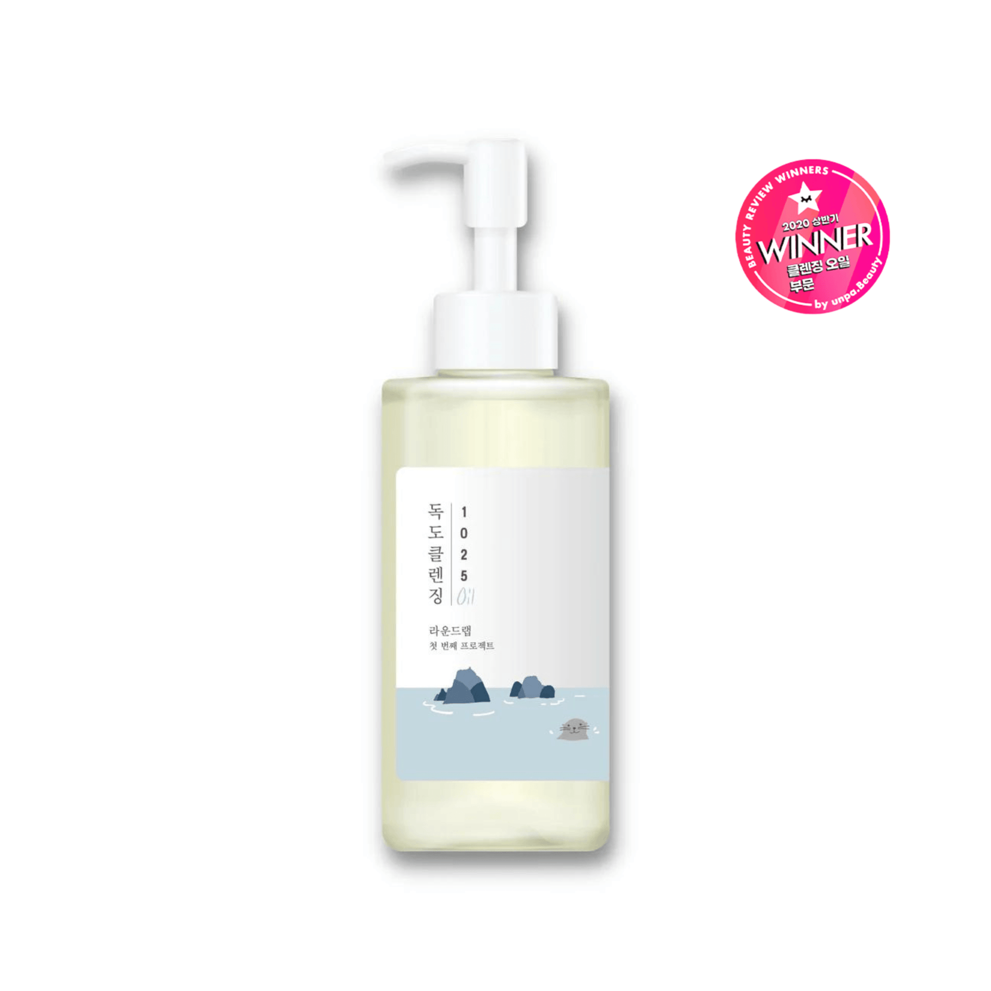 Round Lab Dokdo Cleansing Oil 200ml in a clear pump bottle, showcasing the oil cleanser’s packaging and branding.