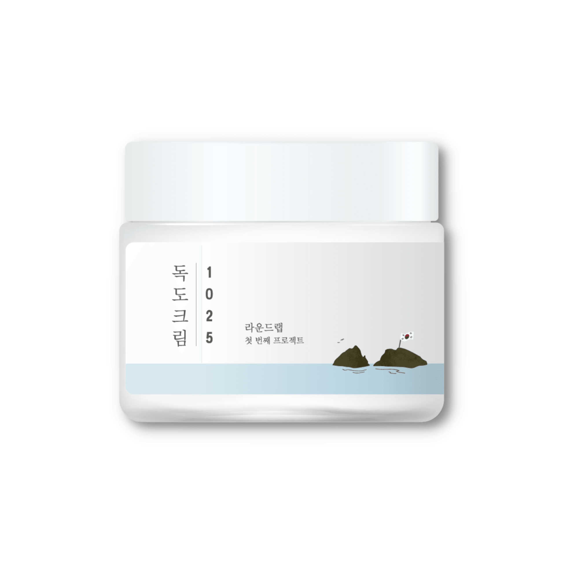 Round Lab Dokdo Cream 80ml face moisturizer jar with a white lid and minimalist label, showcasing the skincare product.