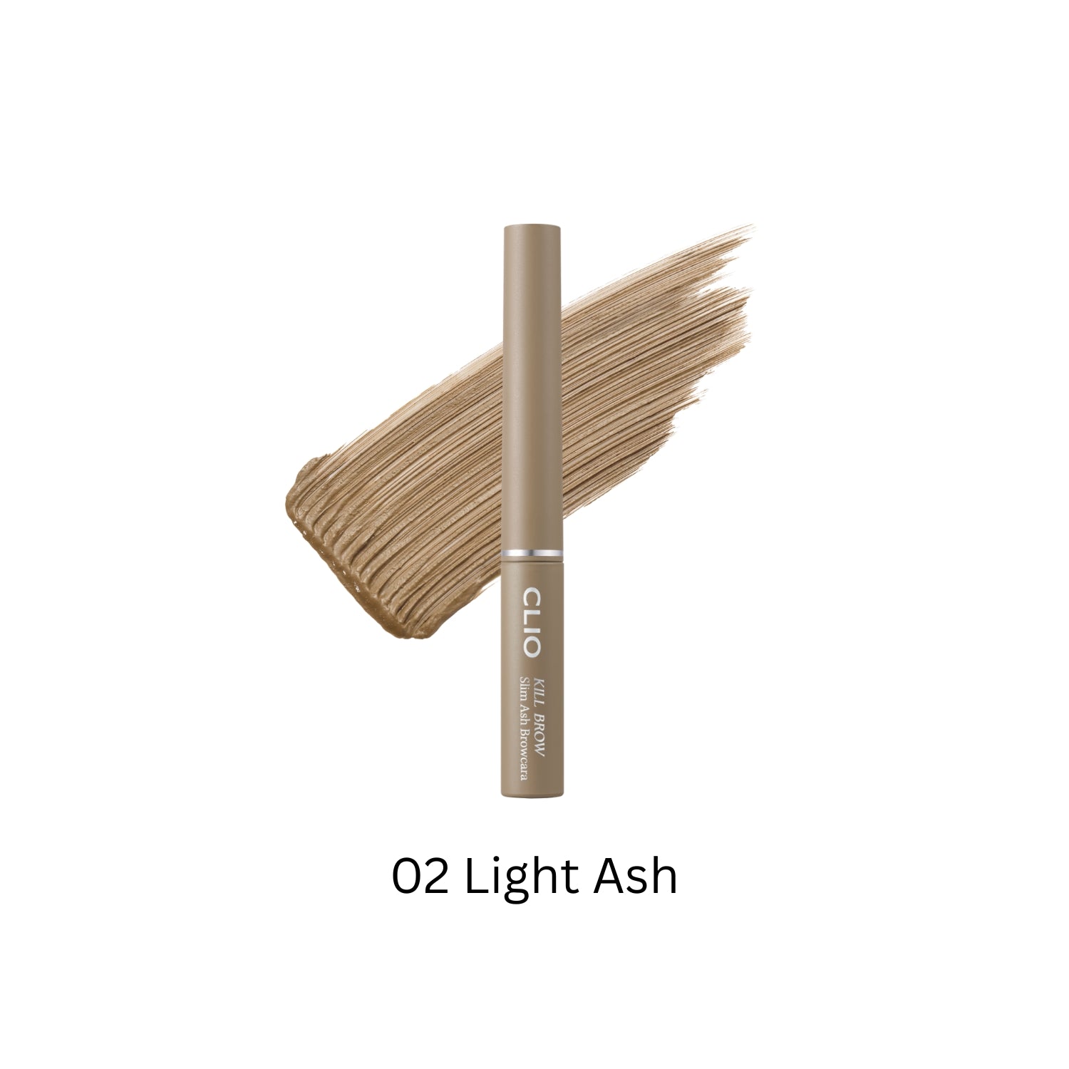 Clio Kill Brow Slim Ash browcara applies to eyebrows, showcasing natural ash-toned brow color and precise brow shaping.