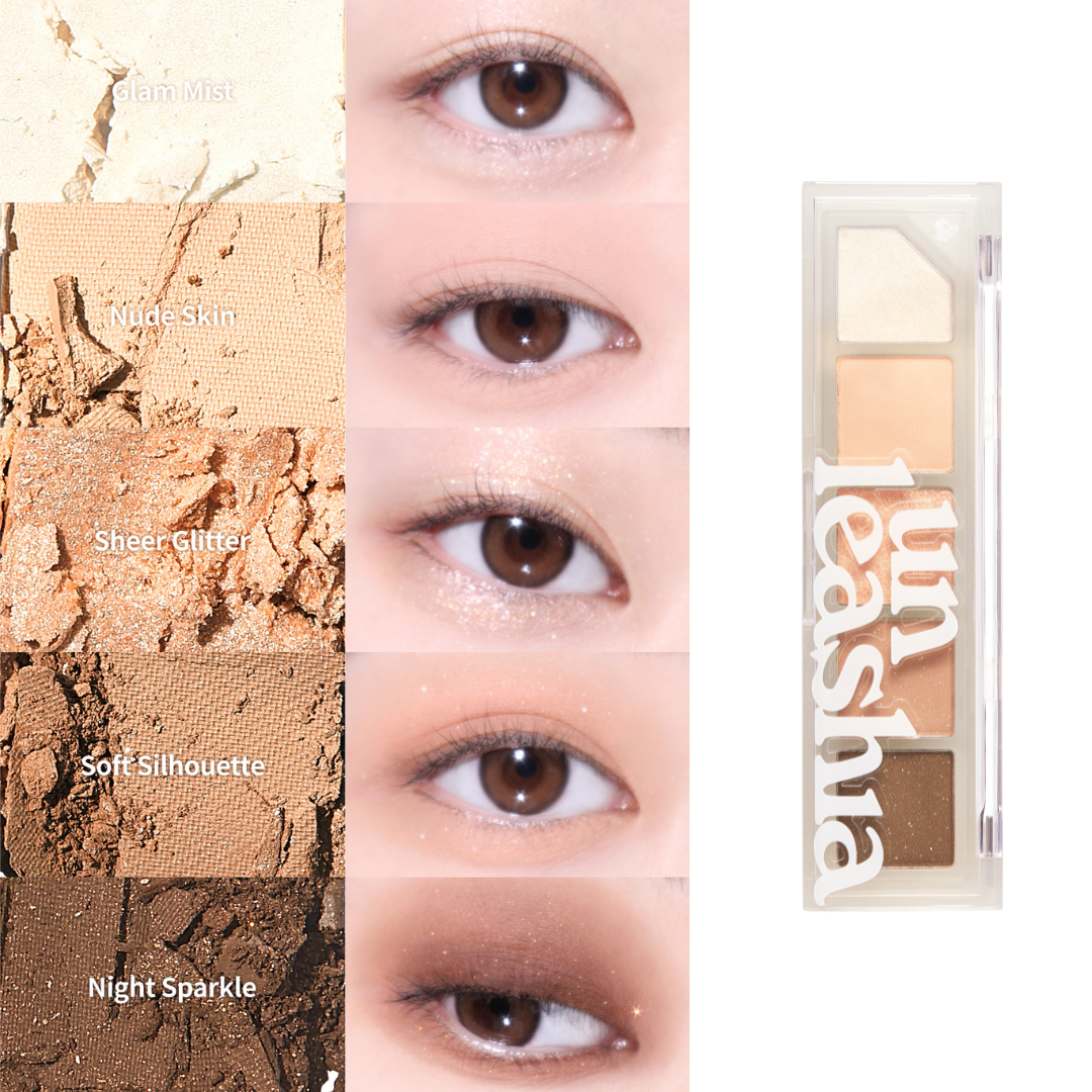 Unleashia Mood Shower Eye Palette with vibrant eyeshadow shades in a sleek compact for versatile eye makeup looks.