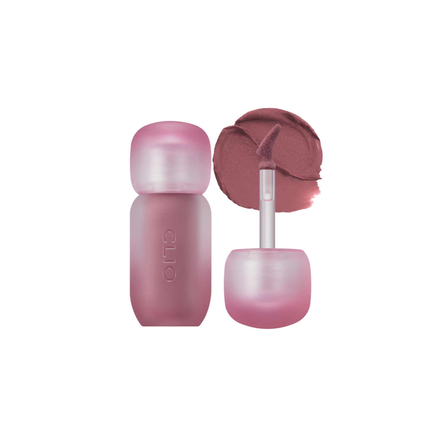 Clio Volumate Blur Tint lip tint in 8 shades, featuring a close-up of the tinted lips with smooth, vibrant color application.