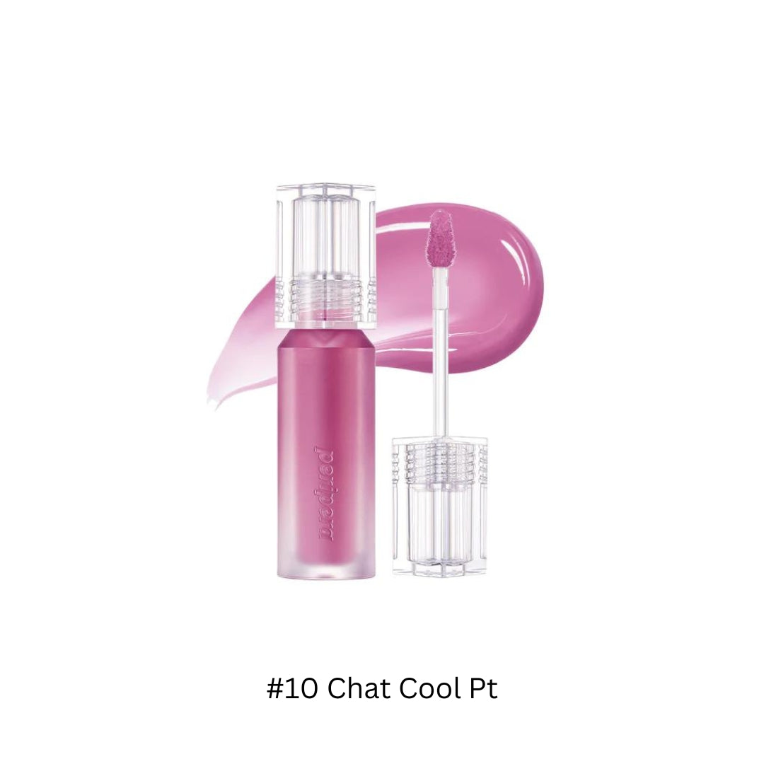 Peripera Water Bare Tint lip tint in a clear bottle with pink liquid, showcasing a lightweight, hydrating formula for natural color.