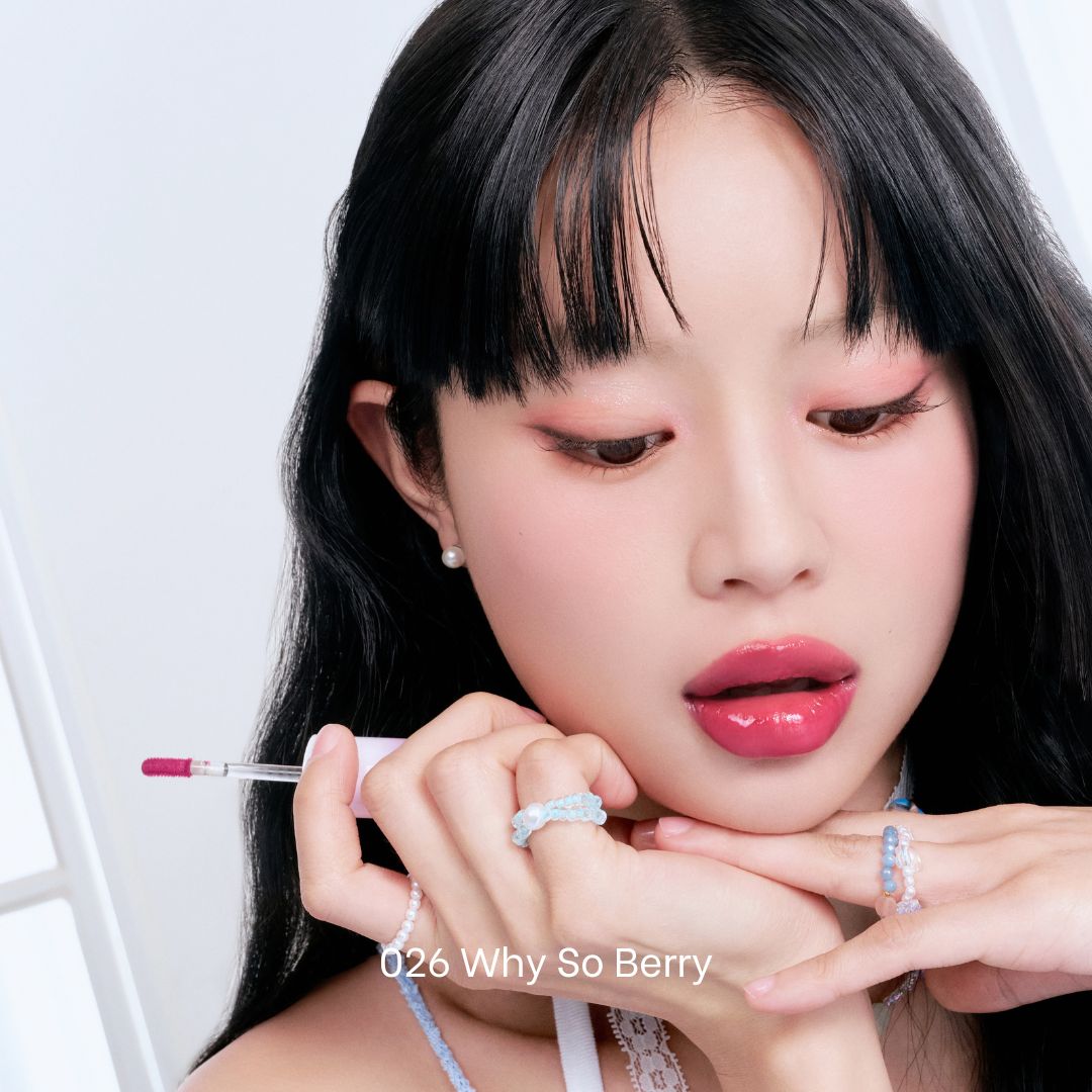 Peripera Ink Mood Glowy Tint in Soda Cafe version, vibrant lip tint with a glossy finish, showcased on a model's lips.