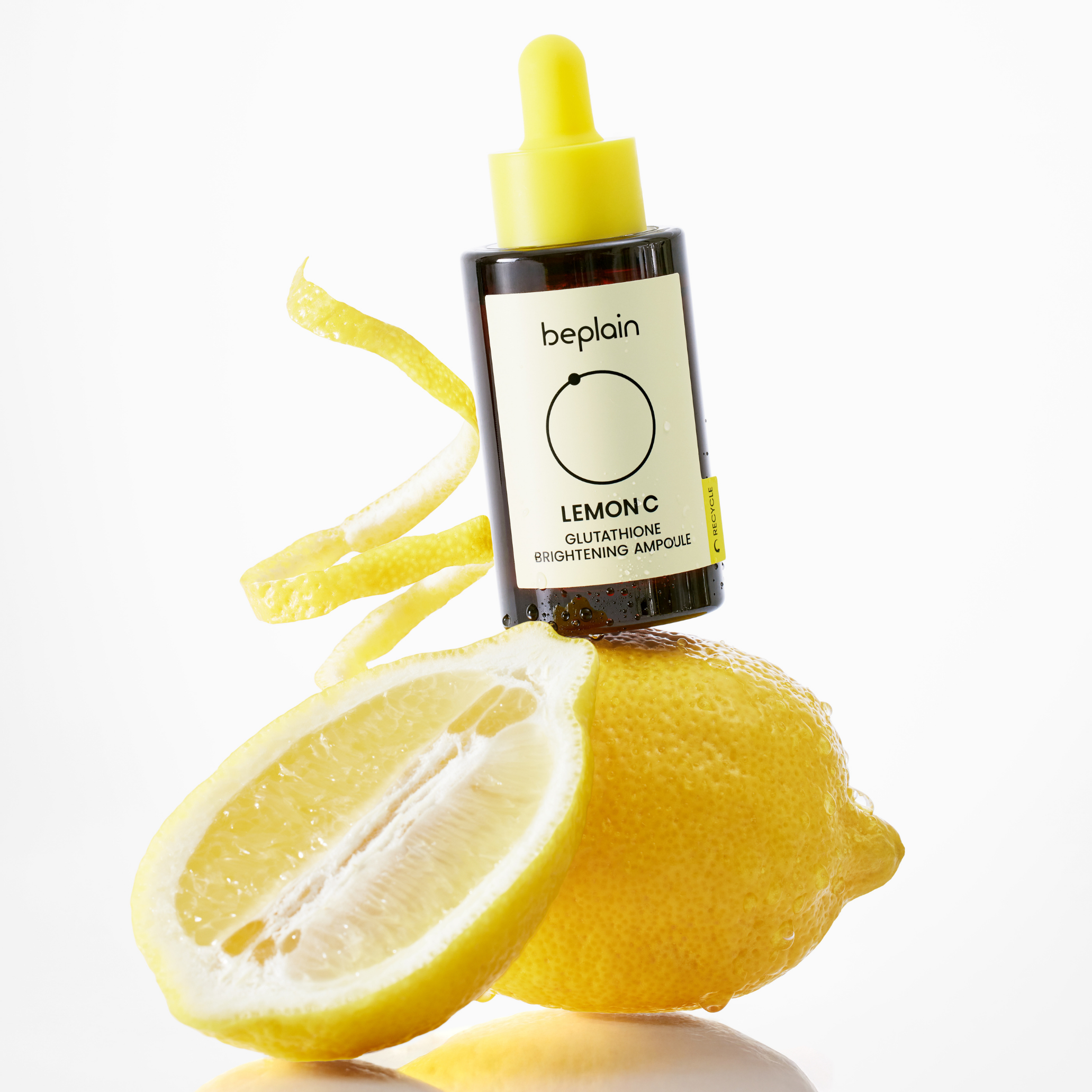 Beplain Lemon C Glutathione Brightening Ampoule 30ml bottle with clear liquid and bright packaging.