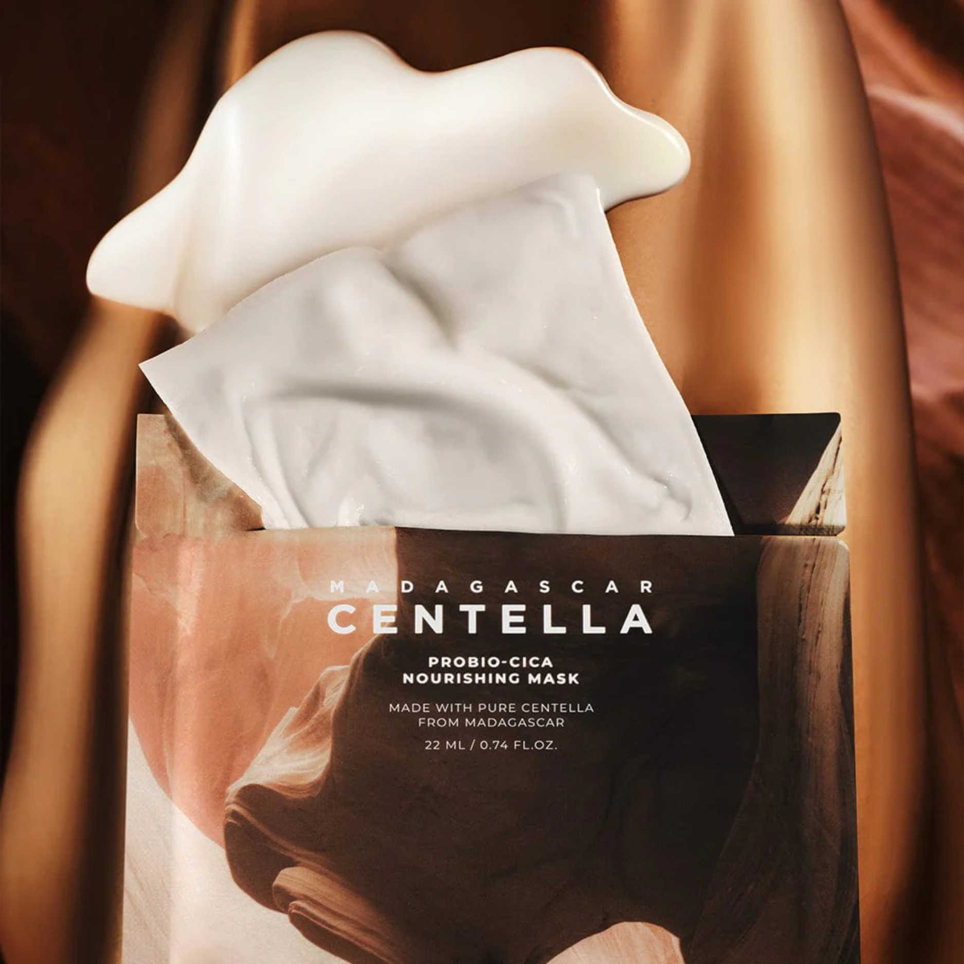 SKIN1004 Madagascar Centella Probio-Cica nourishing sheet mask with green tea extract and soothing ingredients, ready for skincare.
