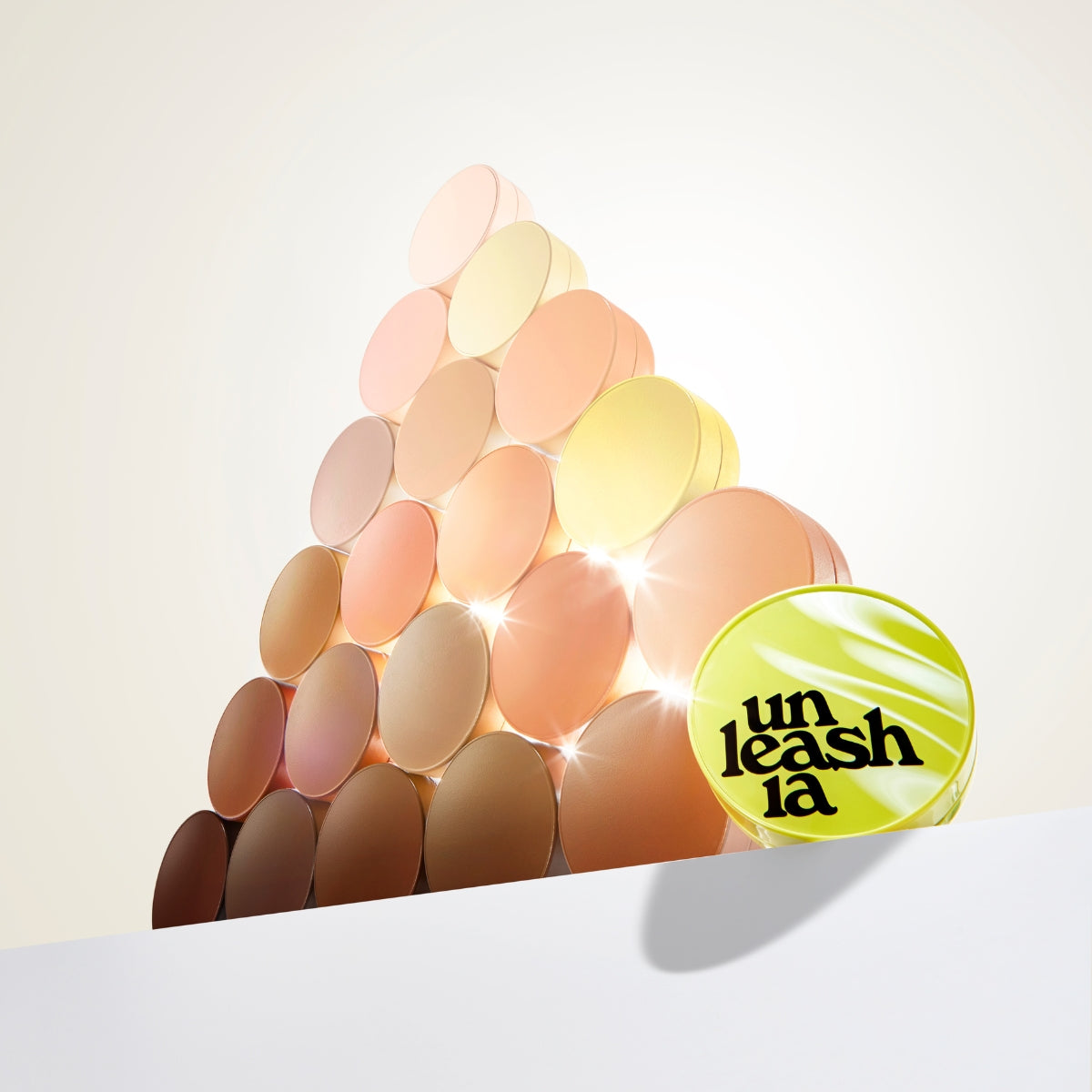 Unleashia Satin Wear Healthy-Green Cushion foundation in compact with green hue and smooth surface, used for makeup application.