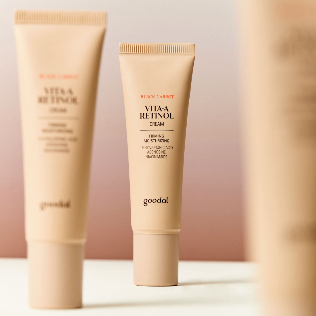 Goodal Black Carrot Vita-A Retinol Face Moisturizer in 50ml jar, highlighting creamy texture and dark packaging.