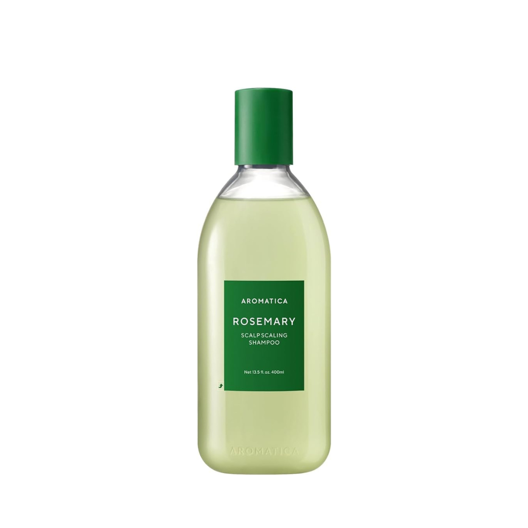 Aromatica Rosemary Scalp Scaling Shampoo bottle with herbal ingredients, designed for scalp cleansing and hair health.