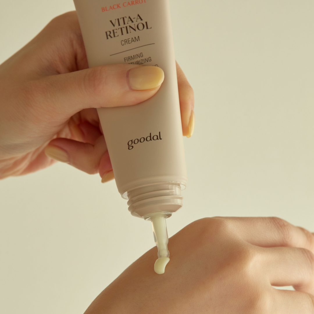 Goodal Black Carrot Vita-A Retinol Face Moisturiser in 50ml jar, showcasing the black carrot cream for skin firming and hydration.