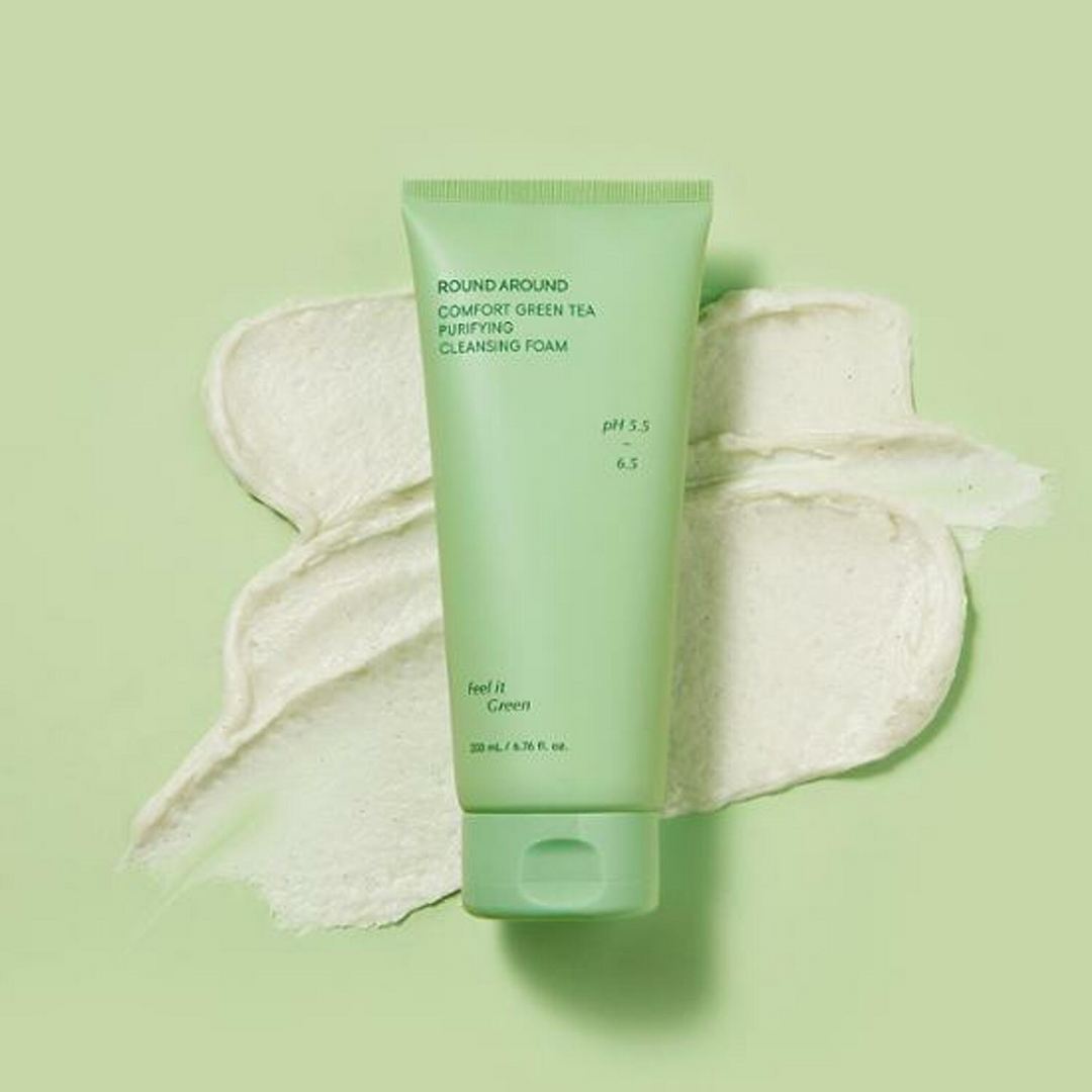 ROUND A’ROUND Comfort Green Tea Purifying Cleansing Foam 200ml - Shop K-Beauty in Australia