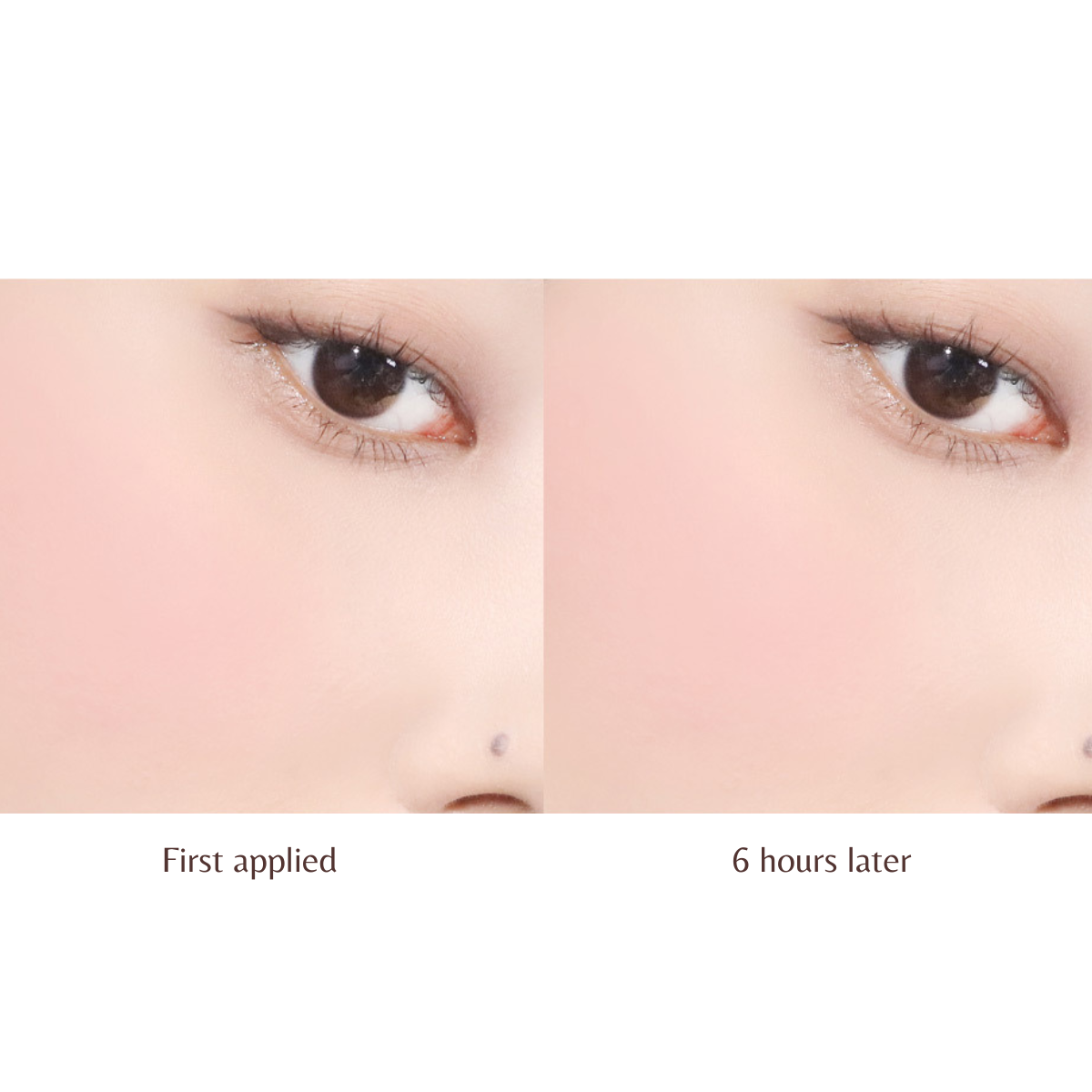 Heart Percent Dote on Mood Blurry Blush in two shades, showing soft, blendable blushes with a natural finish on a neutral background.