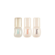 Fwee 3D Changing Gloss lip gloss in three color shades, showing the glossy, color-changing tubes and applicator.