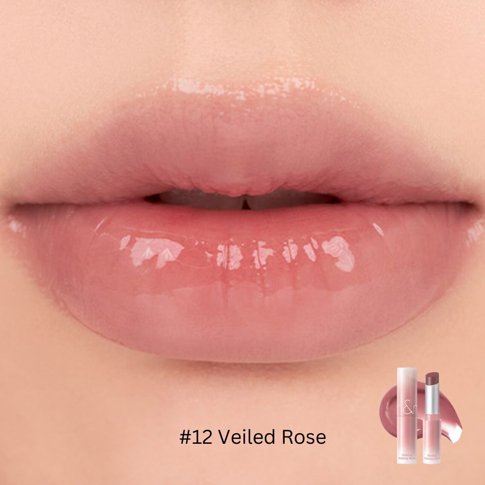 Rom&nd Glasting Melting Balm lipstick in a sleek tube, showcasing its smooth, glossy finish and vibrant color.