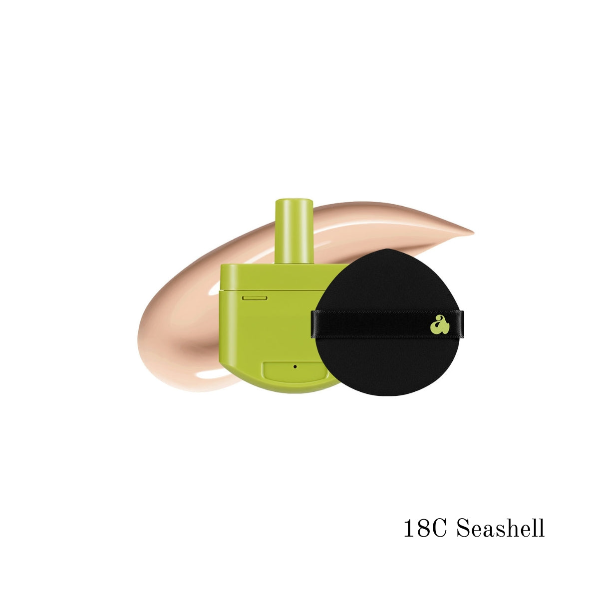 Unleashia Satin Wear Healthy-Green Cushion foundation in a compact with green packaging, showcasing a smooth, even surface.