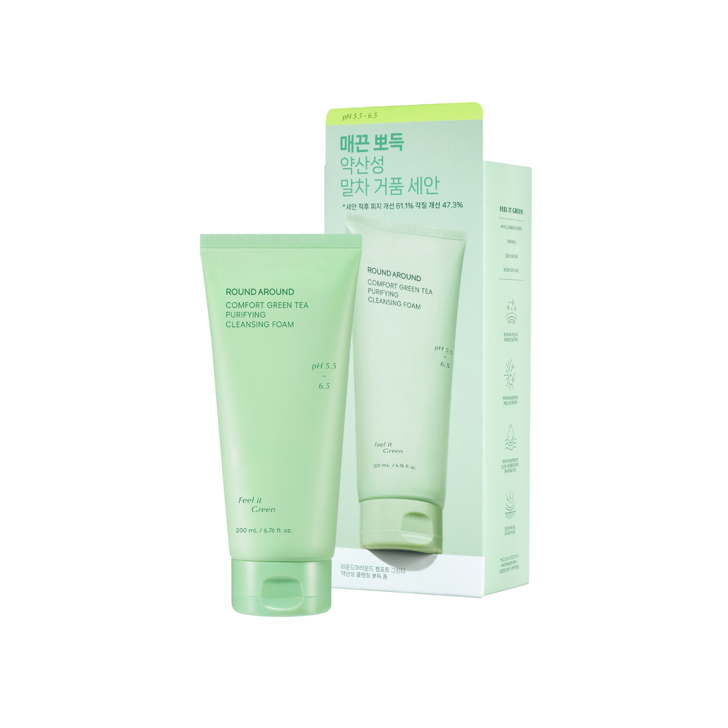 ROUND A’ROUND Comfort Green Tea Purifying Cleansing Foam 200ml - Shop K-Beauty in Australia