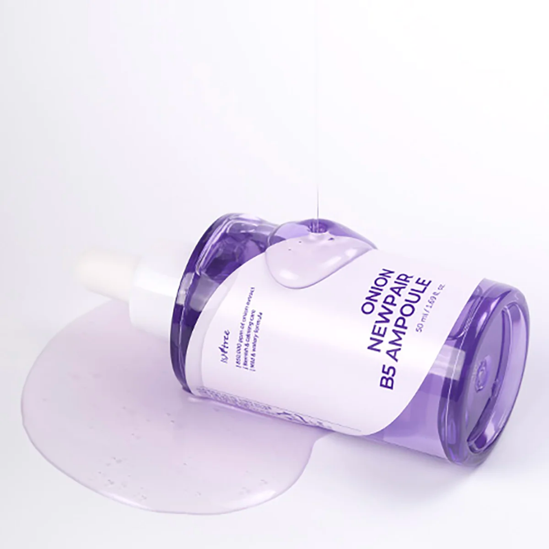 Isntree Onion Newpair B5 Ampoule in a 50 mL bottle, clear liquid skincare product with a white cap, designed for skin hydration