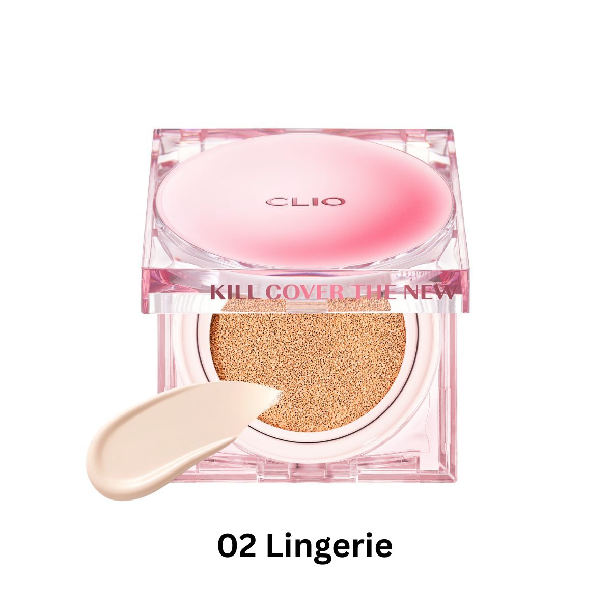 Clio Kill Cover The New Founwear Cushion foundation in a compact with a mirror and sponge applicator, featuring a fruity design.