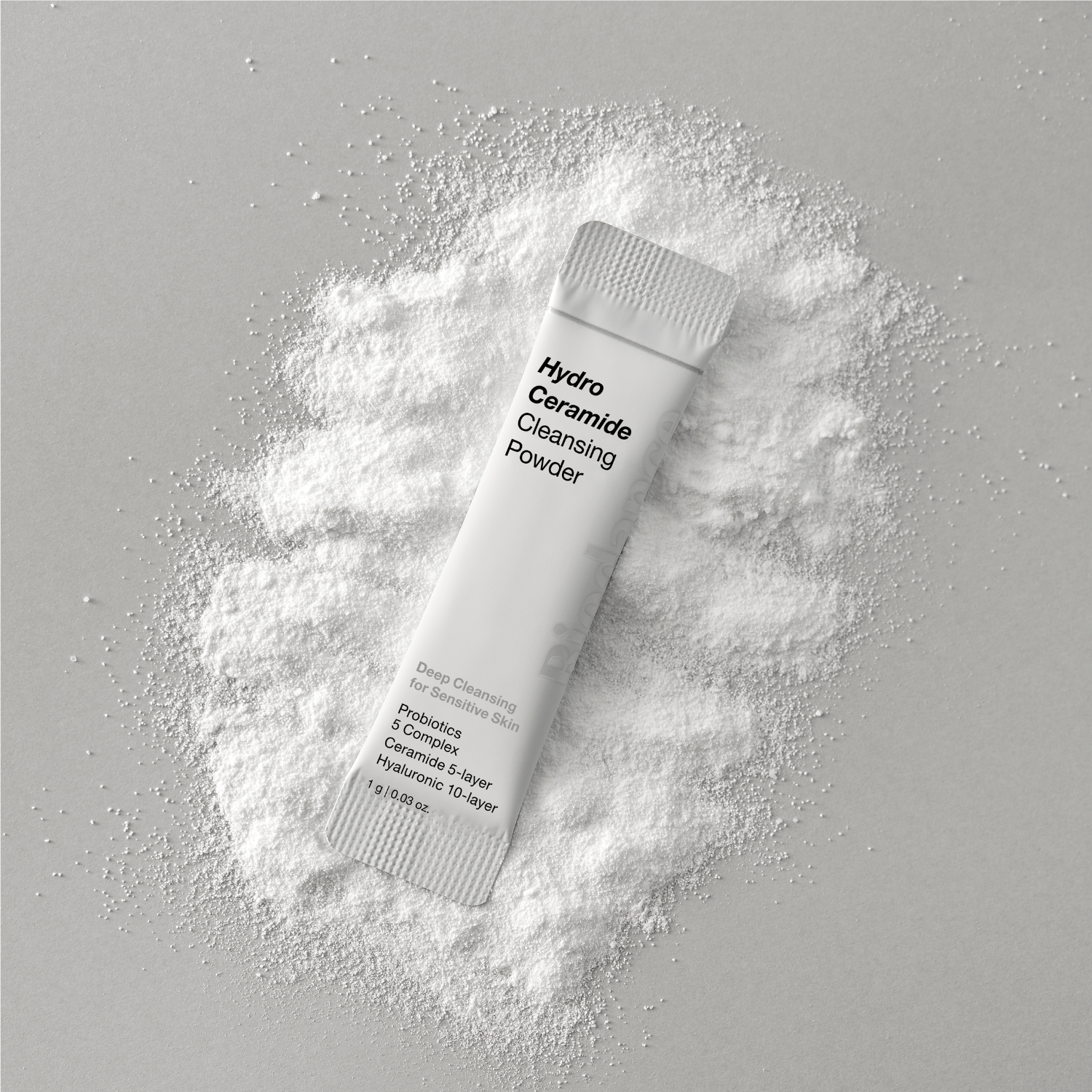 Biodance Hydro Ceramide Cleansing Powder in a container with 30 individual powder cleanser packets, showing the packaging.