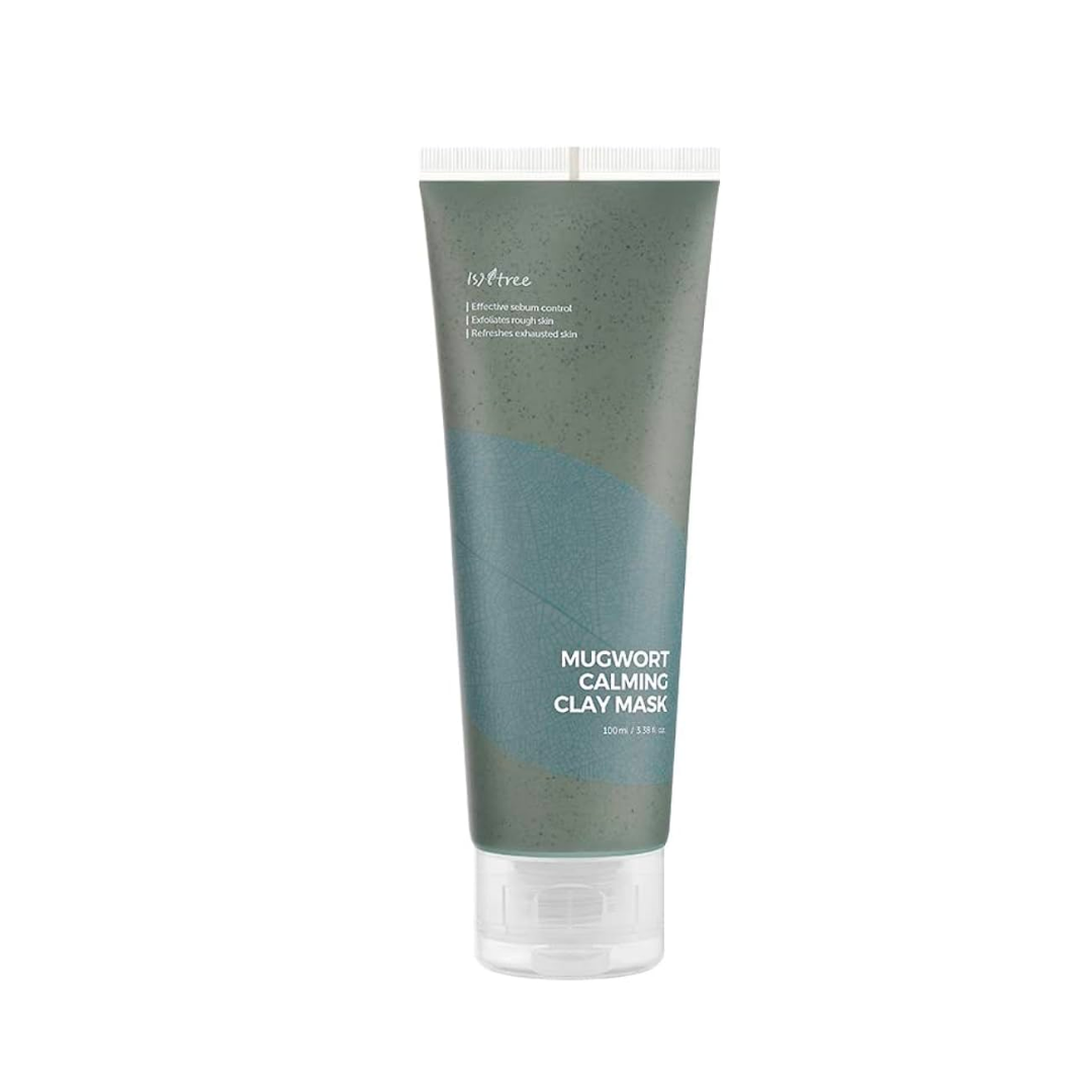 Isntree Mugwort Calming Clay Mask in a 100mL jar, wash-off facial mask with natural mugwort for soothing and calming skin.