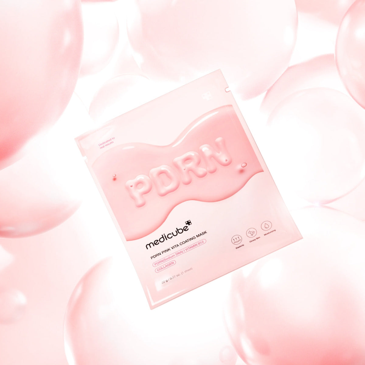 Medicube PDRN Pink Vita Coating Sheet Mask showing a soft pink sheet mask for skin hydration and revitalization.