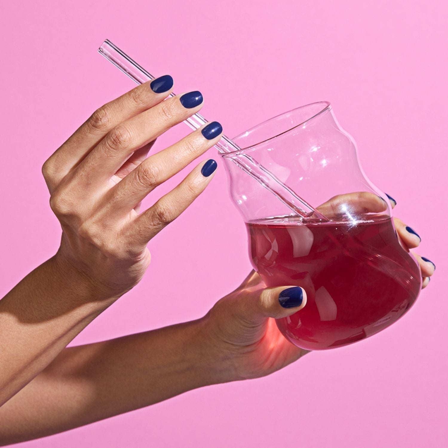 Semi-cured gel nail in N Royal Navy by Ohora, showcasing a sleek navy blue nail design on natural nails.