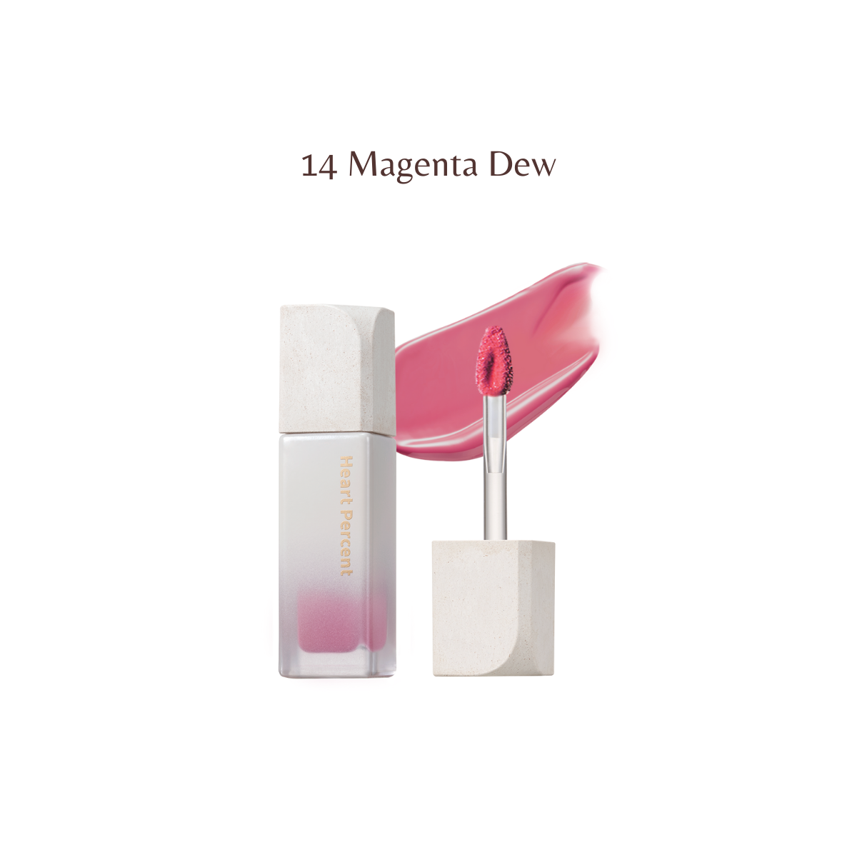 Heart Percent Dote on Mood Pure Glow Lip Tint in 14 vibrant colors, showcasing glossy, tinted lips with a natural finish.