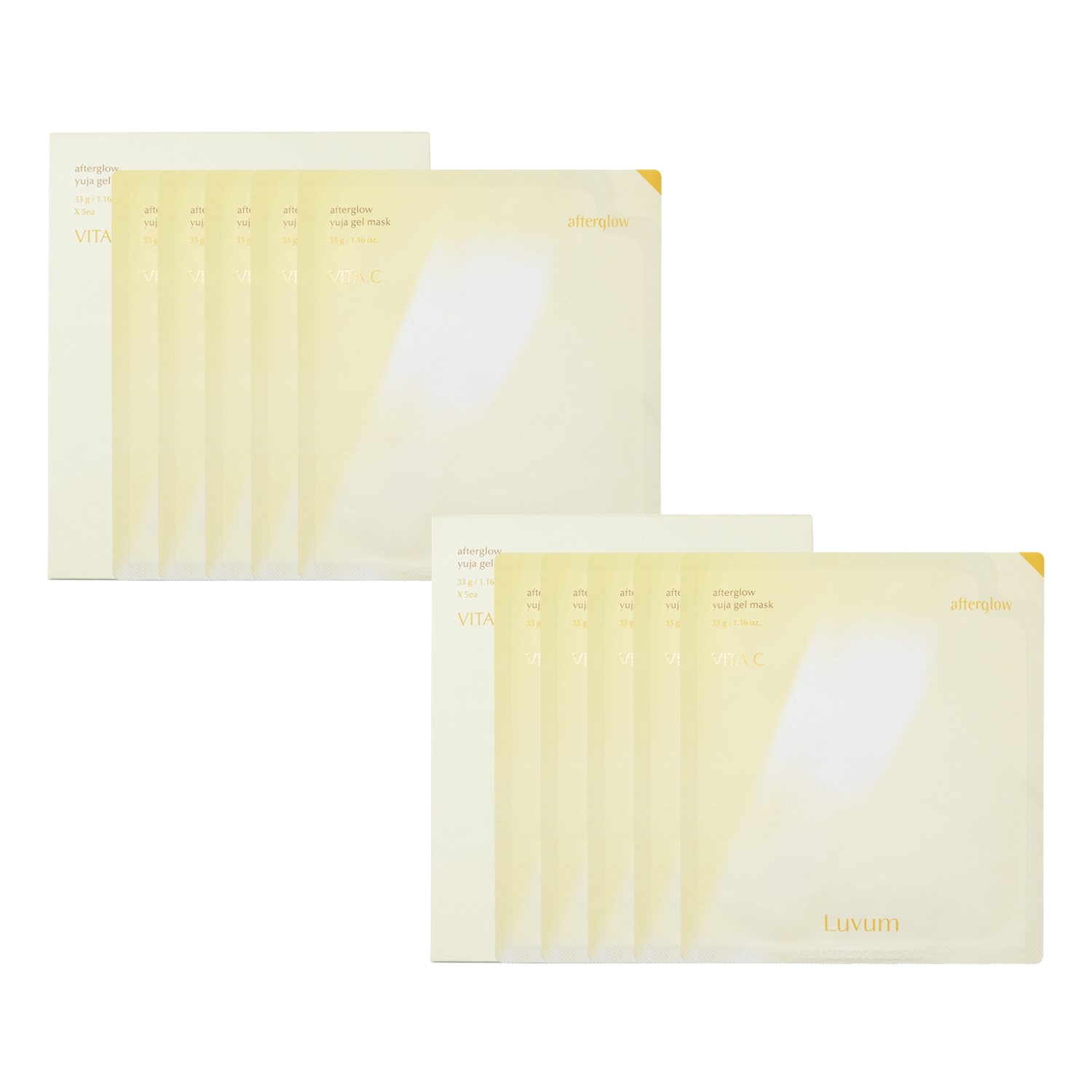 Luvum After Glow Yuja Gel Mask bundle with two tubes of brightening facial skincare in vibrant yellow packaging